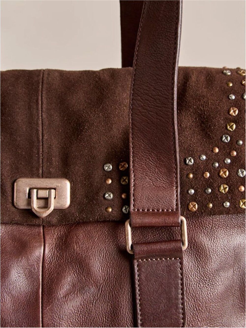 Free People Shay Tote Espresso Brown Studded Leather Satchel - Picture 7 of 10